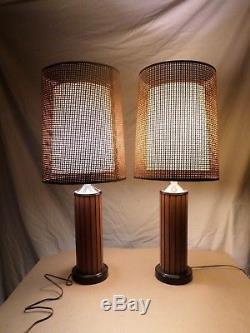 2 VINTAGE MID CENTURY DANISH MODERN HANS WEGNER TABLE LAMPS with SHADES