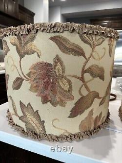 2 VTG WESTWOOD Drum Table Desk Lamp Shades Floral Fabric Retro MCM Shabby Chic