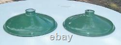 2 Vintage 12 Inch Green Porcelain Industrial Barn Light Lamp Shade