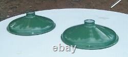 2 Vintage 12 Inch Green Porcelain Industrial Barn Light Lamp Shade