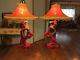 2-vintage 1954 Mid-century Exotic Asian Dancer Lamps Universal Statuary Withshades