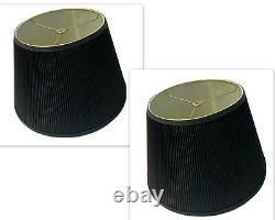 2 Vintage 1960s Black Empire Drum Lamp Shades Large Pleated Retro Rare Solid