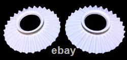 2 Vintage 8 In Industrial Pleated Petticoat Milk Glass Lamp Shade 3 3/4 Fitter