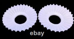 2 Vintage 8 In Industrial Pleated Petticoat Milk Glass Lamp Shade 3 3/4 Fitter