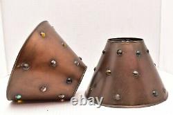 2 Vintage Brutalist Mexican Mixed Metal Copper Lamp Shades Pierced Marbles Pair