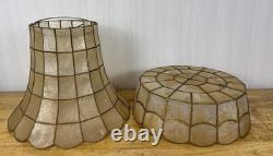 2 Vintage Capiz Shell Lamp Shades Brass Scalloped Bottom Edge 12 Tall MCM