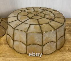 2 Vintage Capiz Shell Lamp Shades Brass Scalloped Bottom Edge 12 Tall MCM