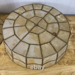 2 Vintage Capiz Shell Lamp Shades Brass Scalloped Bottom Edge 12 Tall MCM