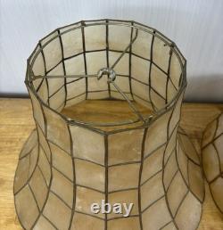 2 Vintage Capiz Shell Lamp Shades Brass Scalloped Bottom Edge 12 Tall MCM