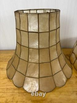 2 Vintage Capiz Shell Lamp Shades Brass Scalloped Bottom Edge 12 Tall MCM