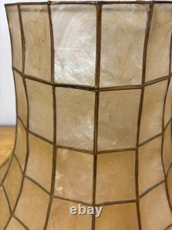 2 Vintage Capiz Shell Lamp Shades Brass Scalloped Bottom Edge 12 Tall MCM