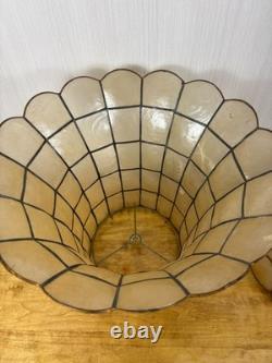 2 Vintage Capiz Shell Lamp Shades Brass Scalloped Bottom Edge 12 Tall MCM
