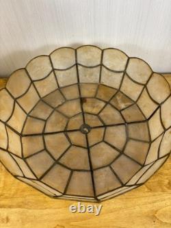 2 Vintage Capiz Shell Lamp Shades Brass Scalloped Bottom Edge 12 Tall MCM