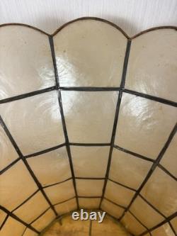 2 Vintage Capiz Shell Lamp Shades Brass Scalloped Bottom Edge 12 Tall MCM