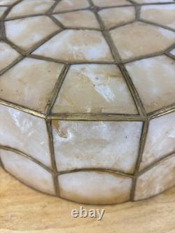 2 Vintage Capiz Shell Lamp Shades Brass Scalloped Bottom Edge 12 Tall MCM