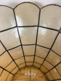 2 Vintage Capiz Shell Lamp Shades Brass Scalloped Bottom Edge 12 Tall MCM