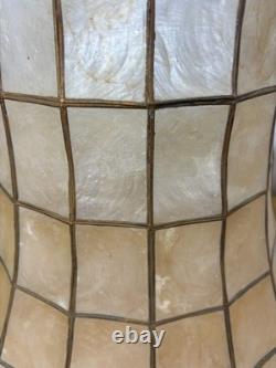 2 Vintage Capiz Shell Lamp Shades Brass Scalloped Bottom Edge 12 Tall MCM