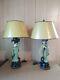 2 Vintage Chalkware Table Lamps Withshades Mid Century Oriental/asian Man & Woman