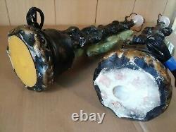 2 Vintage Chalkware Table Lamps withShades Mid Century Oriental/Asian Man & Woman