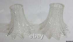 2 Vintage Cut Glass Lamp Shades Pair of Light Fixture Shades