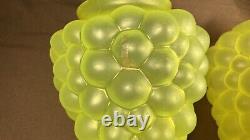 2 Vintage Glass Green Cluster Of Grapes Lamp Shade Light Globe Shade 3 1/4 fitt