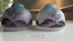 2 Vintage Glass Lamp Shade Set Reverse Hand Painted Lot Japanese Antique