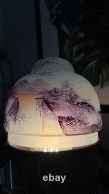 2 Vintage Glass Lamp Shade Set Reverse Hand Painted Lot Japanese Antique