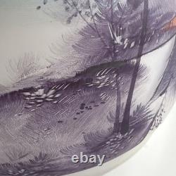2 Vintage Glass Lamp Shade Set Reverse Hand Painted Lot Japanese Antique