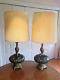 2 Vintage Green Gold Flashed Glass Falkenstein Table Lamps Withoriginal Shades