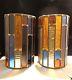 2 Vintage Lamp Shades Lead Stained Glass Cylinder Multi Color Hand Made