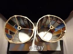 2 Vintage Lamp Shades Lead Stained Glass Cylinder Multi Color HAND MADE