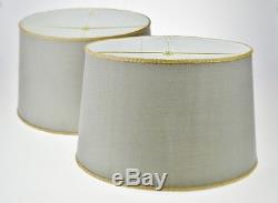 2 Vintage Linen Tapered Drum Lamp Shades