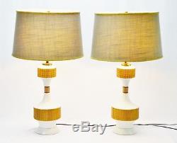 2 Vintage Linen Tapered Drum Lamp Shades