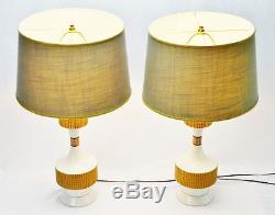 2 Vintage Linen Tapered Drum Lamp Shades