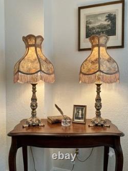 2 Vintage Metal Rose Gold Boudoir Lamps Victorian Revival Fringed Shades 28 In 2 Vintage Metal Rose Gold Boudoir Lamps Victorian Revival Fringed Shades 28 In
