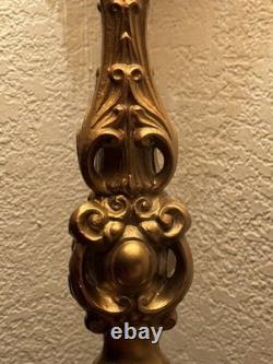 2 Vintage Metal Rose Gold Boudoir Lamps Victorian Revival Fringed Shades 28 In