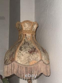 2 Vintage Metal Rose Gold Boudoir Lamps Victorian Revival Fringed Shades 28 In