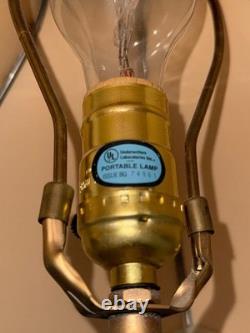 2 Vintage Metal Rose Gold Boudoir Lamps Victorian Revival Fringed Shades 28 In