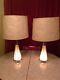 2 Vintage Mid Century Lamps & Night Light Fiberglass Shades Atomic Cone Pair Set