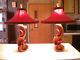 2 Vintage Mid-century Modern / Art Deco Reglor Table Lamps With Shades & Finials