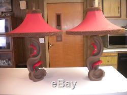 2 Vintage Mid-Century Modern / Art Deco Reglor Table Lamps with Shades & Finials