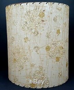 (2) Vintage Mid Century Modern Woven Edge Gold Tone Roses Opaque Dot Lamp Shades