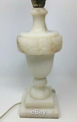 2 Vintage Neoclassical Italian White Alabaster Marble Urn Lamp Original Shades