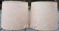 2 Vintage PINK Mid Century Modern MCM Fiberglass DRUM Lamp Shade Spun Fiber