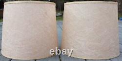 2 Vintage PINK Mid Century Modern MCM Fiberglass DRUM Lamp Shade Spun Fiber