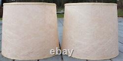 2 Vintage PINK Mid Century Modern MCM Fiberglass DRUM Lamp Shade Spun Fiber