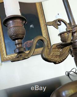 2 Vintage Pair Empire Style Brass Swans Bouillotte LAMPS Adjustable Metal Shades