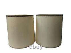 2 Vintage STIFFEL Mid Century Drum Barrel Lamp Shades Linen Ivory Beige 17 in