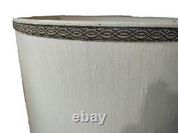 2 Vintage STIFFEL Mid Century Drum Barrel Lamp Shades Linen Ivory Beige 17 in