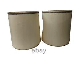 2 Vintage STIFFEL Mid Century Drum Barrel Lamp Shades Linen Ivory Beige 17 in